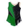 thumbnail image 3 of MSemis Kids Girls Shiny Diamond Color Block Mesh Splice Gymnastics Leotard Skating Jumpsuit Dance Green 14, 3 of 7