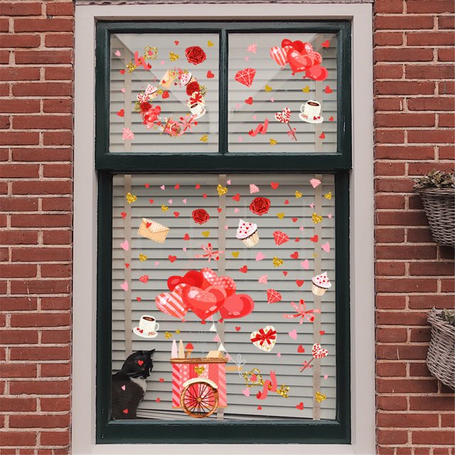 Agiferg Valentine's Day Glass Stickers Wall Stickers Romantic Atmosphere Layout Decoration Stickers