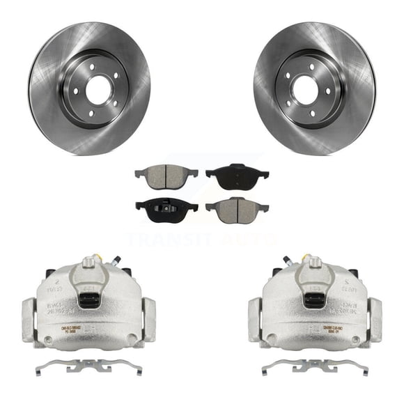 Transit Auto Front Disc Brake Caliper Rotors and Semi-Metallic Pads Kit for Car 2013 Ford Escape FWD with 1.6L KC8-100101S