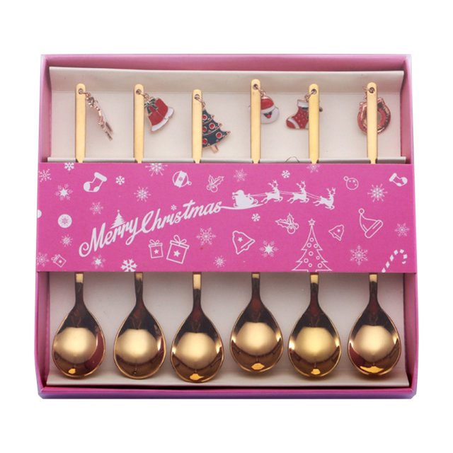 Apmemiss Home Christmas Decorations Metal Coffee Fork Stirring Spoon Christmas Table Decorations New Year