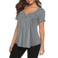 thumbnail image 2 of Tunique Henley Grande Taille pour Femmes Col en V Boutonnée Manches Courtes Décontractée Blouse à Volants, 2 of 5