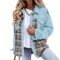 thumbnail image 2 of IROINID Veste Courte en Denim pour Femme Veste Col à Revers à Carreaux Manches Longues Décontractée de Loisirs Poches Hauts Veste Manteau à Carreaux, Bleu Ciel, 2 of 9