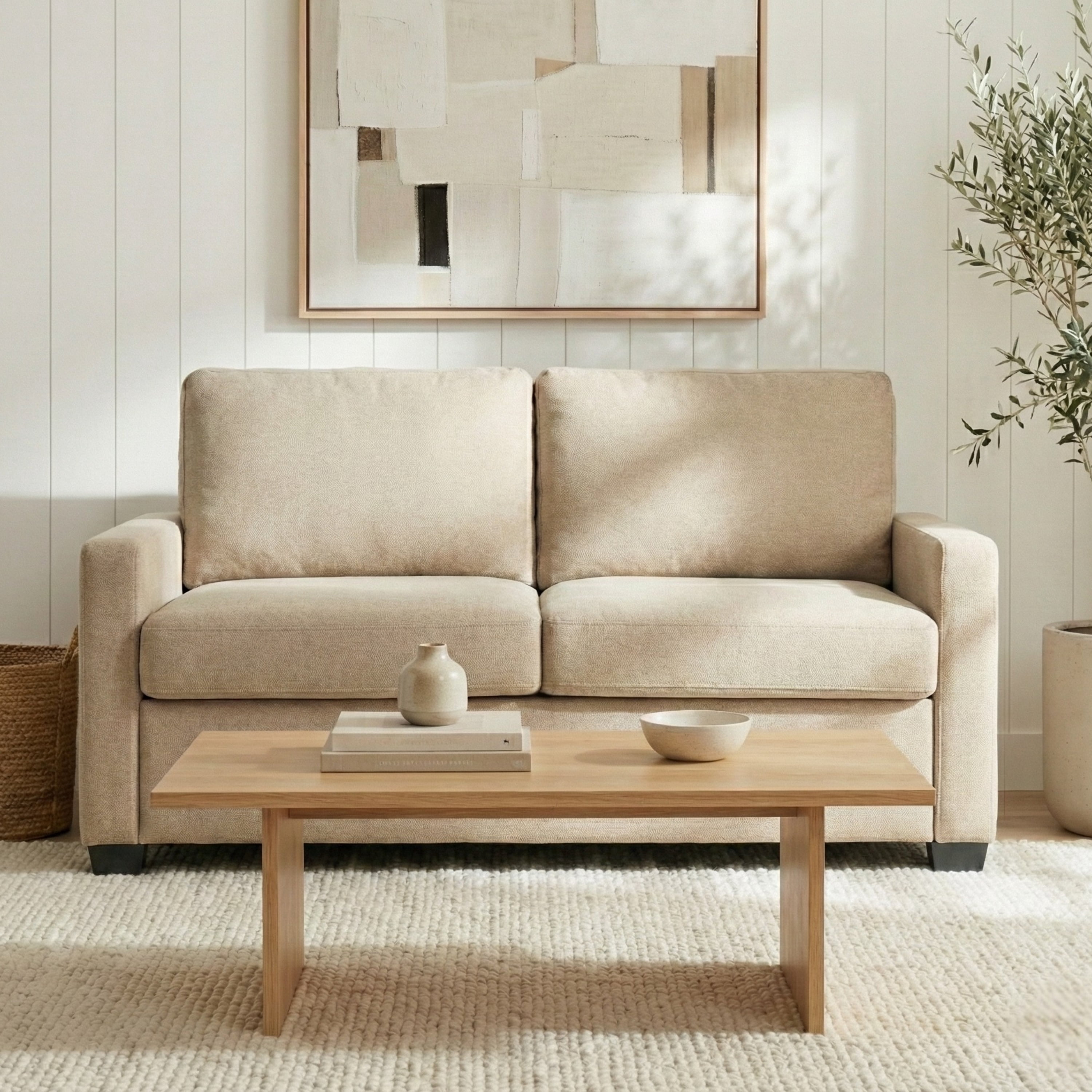 Reign Beige 73 in. Convertible Full Sleeper Sofa with USB Port