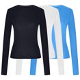thumbnail image 4 of Birdeem T-Shirts à Manches Longues pour Femmes Mode Décontractée Col Rond Couleur Unie T-Shirt à Manches Longues Chandail Tops Manches 3/4 T-Shirts pour Femmes, 4 of 4