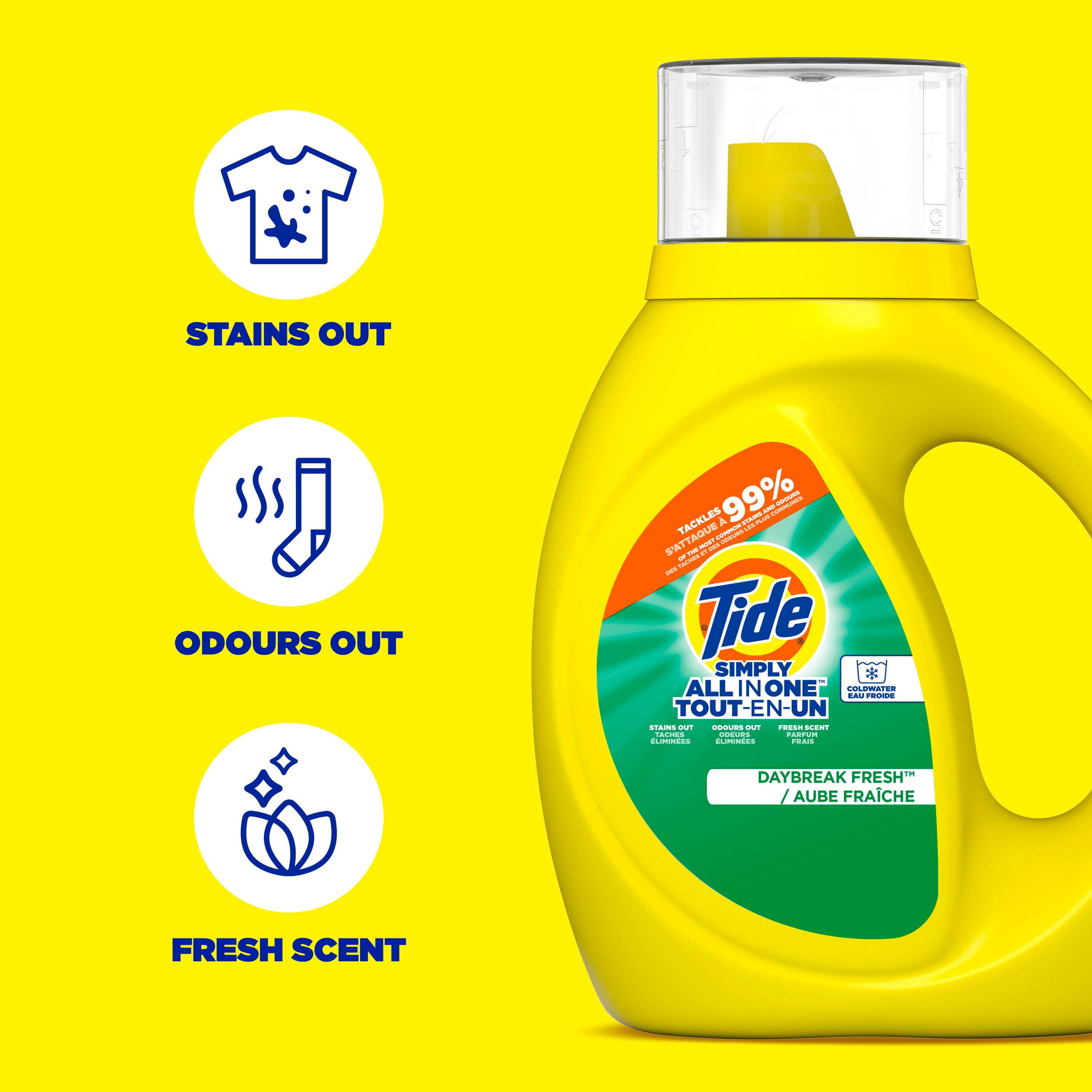 Tide Simply Détergent à Lessive Liquide Tout en un, Parfum Aube Fraîche, 946 ml, 24 Brassées