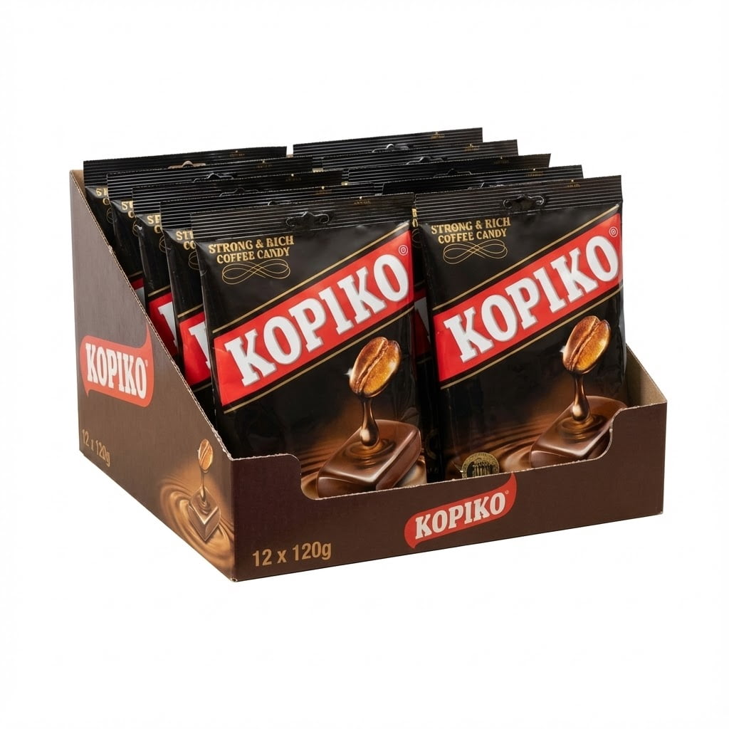 Kopiko Coffee Candy 120g, 12-Pack – Hard Coffee Candy Made with Real Indonesian Coffee Extract, Pocket-Sized Pick-Me-Up