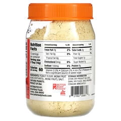 PBfit Poudre de Beurre d'Arachide, Sans Sucre, Pot de 7 oz (198 g) avec Couvercle orange. l'Étiquette Met en Valeur des Caractéristiques comme Entièrement Naturel, Sans Gluten, Protéine d'Origine Végétale, Sans Sucre Ajouté, 87 % Moins de Gras et Environ un Tiers des calories du Beurre d'Arachide Traditionnel. le Pot Est Sans BPA, Vérifié par le Projet non-OGM et Certifié Casher. l'Arrière du Pot Affiche des Faits Nutritionnels et des suggestions d'Utilisation comme « Mélange-