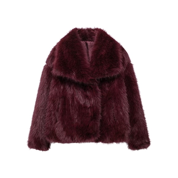Ecqkame Women's Cropped Faux Fur Jackets Winter Fashion Long Sleeve Open Front Cardigan Casual Fluffy Shaggy Short Outerwear Coats Wine M