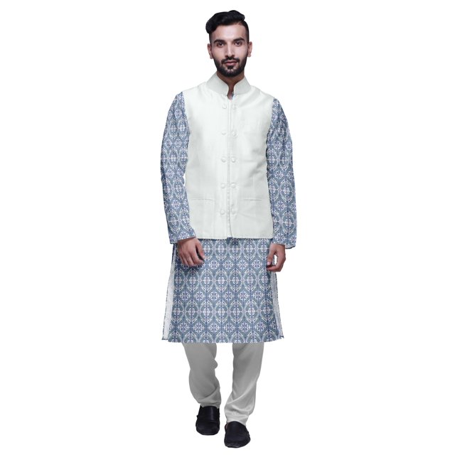 Atasi Ensemble Kurta Pyjama Ethnique Classique à Manches Longues Imprimé pour Hommes Tenue Décontractée