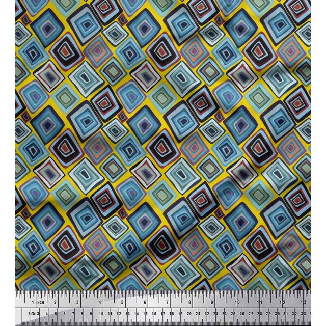 Soimoi Cotton Poplin Fabric Square Geometric Print Fabric by Yard 56 Inch Wide