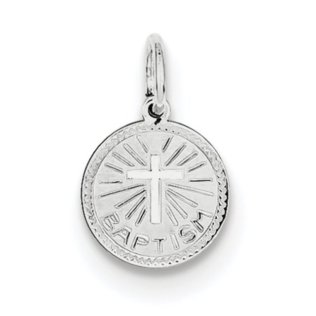 Charm Disque de Baptême en Argent Sterling Rhodié QC2403 (15mm x 10mm)