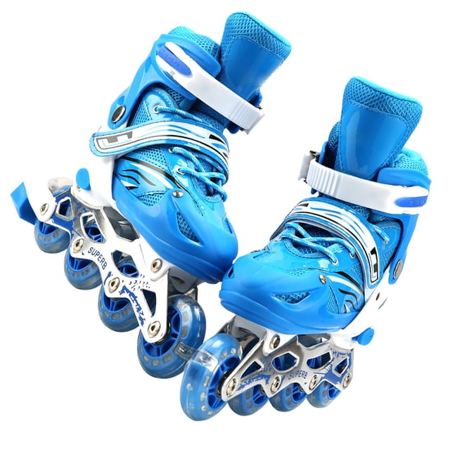 Patins-chaussures 2 en 1 Réglables à Roulettes Unisexes pour Enfants Intérieur Extérieur Parc Cour Terrain de Jeu Entraînement de Patinage pour Filles Bleu m