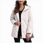 Splozh Womens Parka Winter Jackets Women Fashion Elegant Solid Color Jacket Women Coats Wool Blend Holiday Trench Coat White,L
