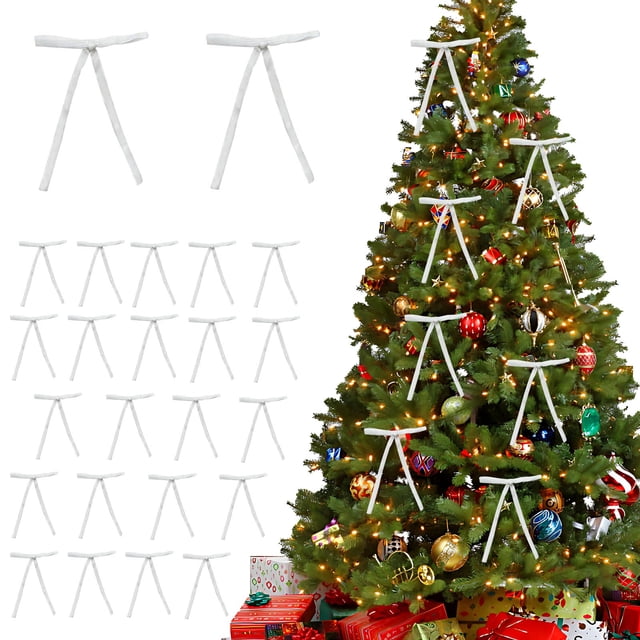 Meitianfacai 24pc Velvet Christmas Tree Bow Decoration Wreath Bow Decoration, White