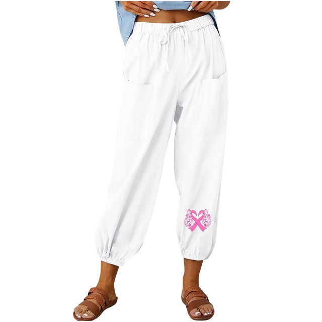 RXIRUCGD Pantalons Capris pour Femmes Décontractés d'Été en Coton et Lin Pantalons à Jambe Grand Capris Légers Amples Raccourcis, Blanc, Taille : L