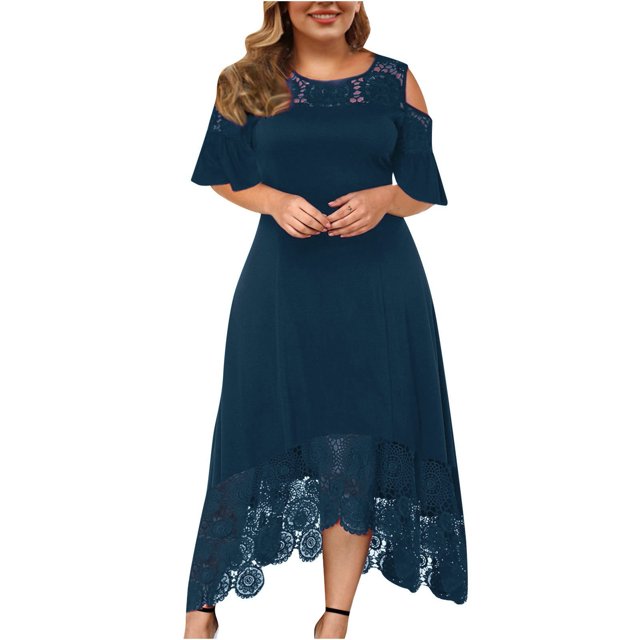 LSLJS Robe Grande Taille pour Femmes Aguichant à Volants Sans Bretelles à Empiècements en Dentelle à Manches Courtes, Robe Grande Taille
