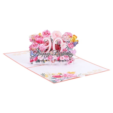 Uxcell Carte de 90e Anniversaire, Carte d'Anniversaire Pop-Out Bouquet de Fleurs 3D Papillons