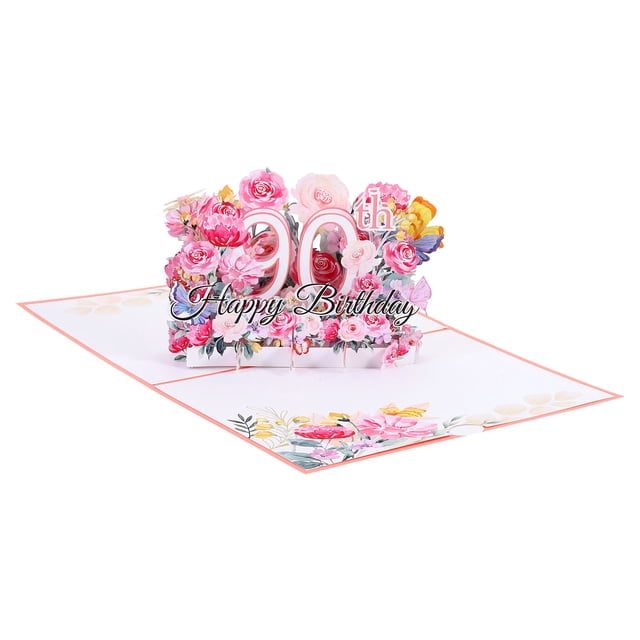 Uxcell 90th Birthday Card, Pop-Out Birthday Card 3D Flower Bouquet Butterflies