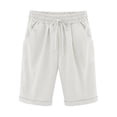 thumbnail image 1 of Pisexur Womens Shorts Cotton Linen Drawstring Solid Color Gym Workout Shorts Summer Comfy Elastic Waisted Shorts Plus Size Lounge Shorts Casual Beach Knee Length Shorts with Pockets,S-6XL, 1 of 2