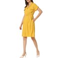 thumbnail image 4 of INSPIRE CHIC Robe-Chemise pour Femme de Travail à Revers Cranté Col en V Taille Élastique avec Poches m Jaune, 4 of 5