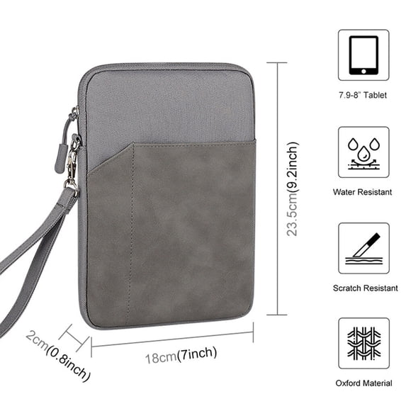 Tablet Bag Nylon Carry Case Portable Waterproof Laptop Sleeve Accessories Tablet Storage Earphone Pocket Replacement for iPad 7.9-8.4 Inch Gray