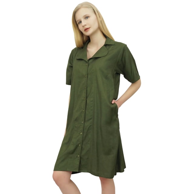 Bimba Chemise de Nuit pour Femmes Rose Fuchsia à Col Cranté Boutonnée avec Poches-4