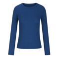 thumbnail image 3 of IROINID Reduced Womens Long Sleeve Tops Fall Stretch Slim Fitted Ribbed T-Shirt Blouse Solid Basic Tops,Blue, 3 of 5
