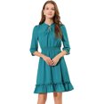 thumbnail image 1 of INSPIRE CHIC Women's Layered Ruffle Hem 3/4 Sleeves Smocked Chiffon A-Line Dress XS Lake Green, 1 of 6