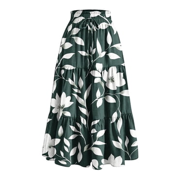 Amzcrzy Jupes pour Femmes Décontractées à Taille Élastique avec Cordon Jupe Maxi Tendance à Imprimé Floral Longues Jupes pour Femmes Plissées à Étages Fluides Jupes d'Été