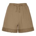 thumbnail image 4 of Summer Clearance! Womens Plus Size Pants,Summer Pants for Womens,Womens Solid Color Retro Hook Flower High Waisted Drawstring Shorts, 4 of 5