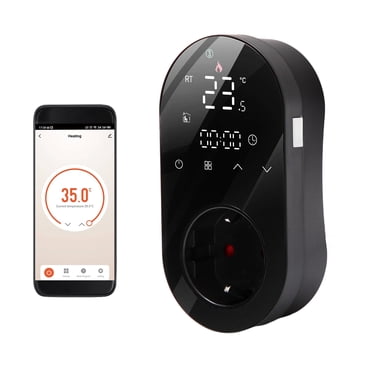 WiFi Digital Thermostat 16A Socket Plug Tuya App Voice Control Socket Temperature Controller 5+1+1 Six-Time Heating and Cooling Modes with Touch Buttons and LED Screen for Fans, Heaters, and Radiators
