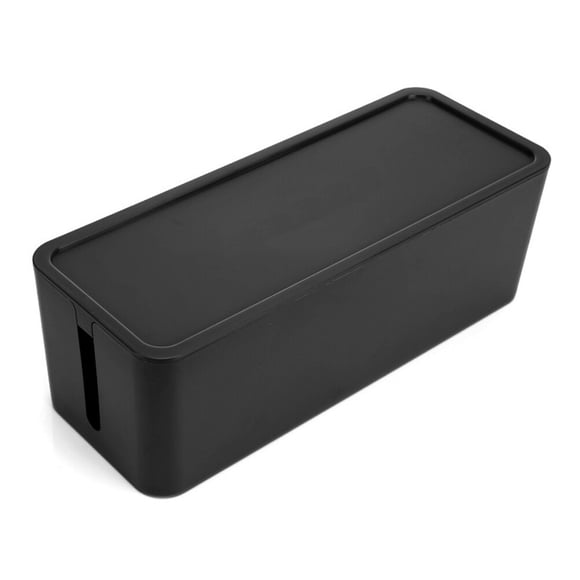 Power Strip Cable Management Box Organizer Plastic Cable Storage Case for Desk TV Computer USB Hub - Size M(Black)
