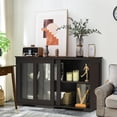 thumbnail image 3 of Giantex Stackable Buffet Cabinet, Kitchen Storage Cabinet with Sliding Tempered Glass Doors, Small Sideboard for Kitchen, Dining Room or Living Room, Espresso, 3 of 8