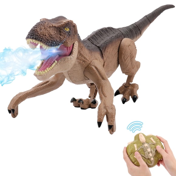 IQKidz Remote Control Dinosaur Toys for Boys 3 4-7 8-12- RC Realistic Big T-Rex Gifts for Kids, Interactive Dino with Light Roar Spray Touch Sensing