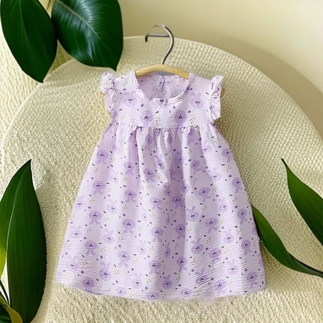 Robes pour Tout-Petites Fille Manches à Volants à Étages Évasées Ligne A Robes d'Été Robe Fleurie Filles Robe Princesse Tout-Petite