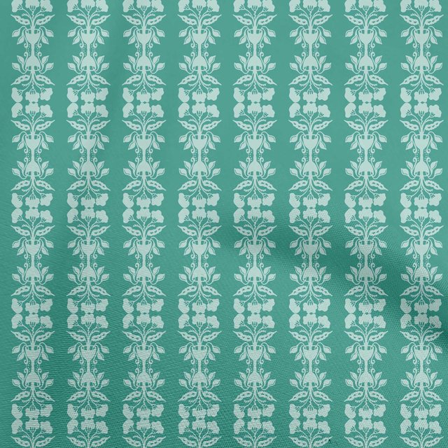 oneOone Silk Tabby Teal Green Fabric Asian Block Print Craft Projects Decor Fabric Printed By The Yard 42 Inch Wide