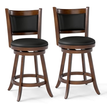 Costway Set of 2 24" Swivel Counter Stool Dining Chair Upholstered Seat Espresso