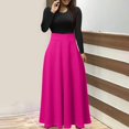 thumbnail image 2 of Robes Semi-Formelles pour Femmes Robe Maxi pour Femmes Unie à Manches Longues à Col Rond à Enfiler Robe Patchwork Robe de Sport S-77 Rose Vif-A TG, 2 of 5