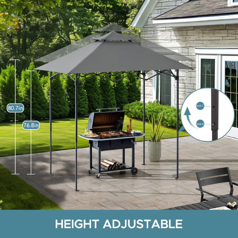 Sunjoy Gazebo Pour Barbecue 8 x 5 Pi, Gazebo Extérieur À Deux Niveaux, Hauteur Du Plafond Réglable, Pour Barbecue, Pique-Niques, Événements En Plein Air, Gris
