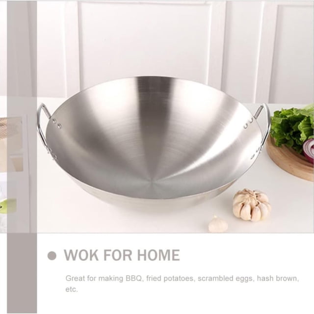Cqxid Non Stick Pan Under $15 Non-Stick Pan Polished Stainless Wok Round Bottom Wok With 2 Loop Handles Stainless Round Bottom Wok For Kitchen Home Restaurant (11 Inch)(28x28cm)