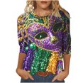 thumbnail image 1 of Penkiiy Blouse de Carnaval pour Femmes Mardi Gras Mode Imprimé Décontracté Col Rond Manches 3/4 T-shirt Blouse 3TG Multicolore, 1 of 5