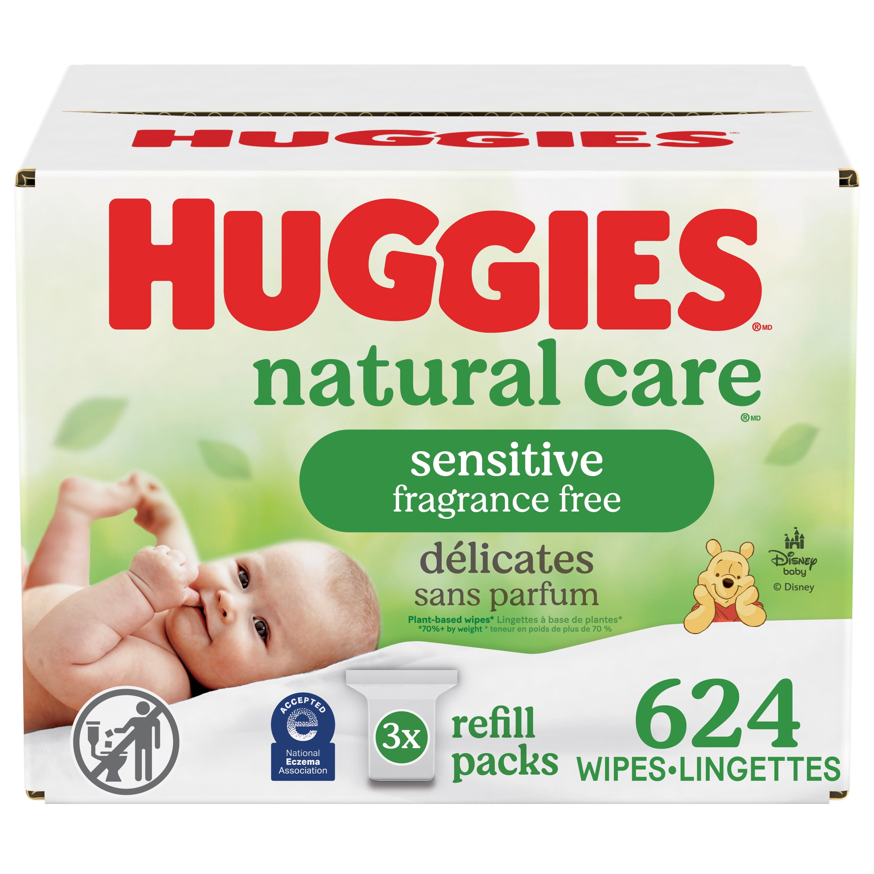 Baby Wipes, Huggies Natural Care Sensitive, UNSCENTED, 3 Refill Packs, 624 Wipes