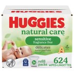 Baby Wipes, Huggies Natural Care Sensitive, UNSCENTED, 3 Refill Packs, 624 Wipes