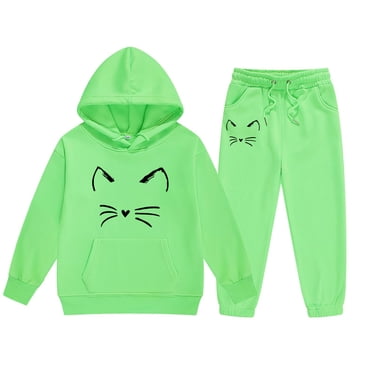 YOUSNH Girls Outfit Sets Child Toddler Boys Girls Long Sleeve Cartoon Prints Warm Hoodie Pullover Tops Pants Kids Outfits Sweat Suit Clothes Set Green 8-9 Years