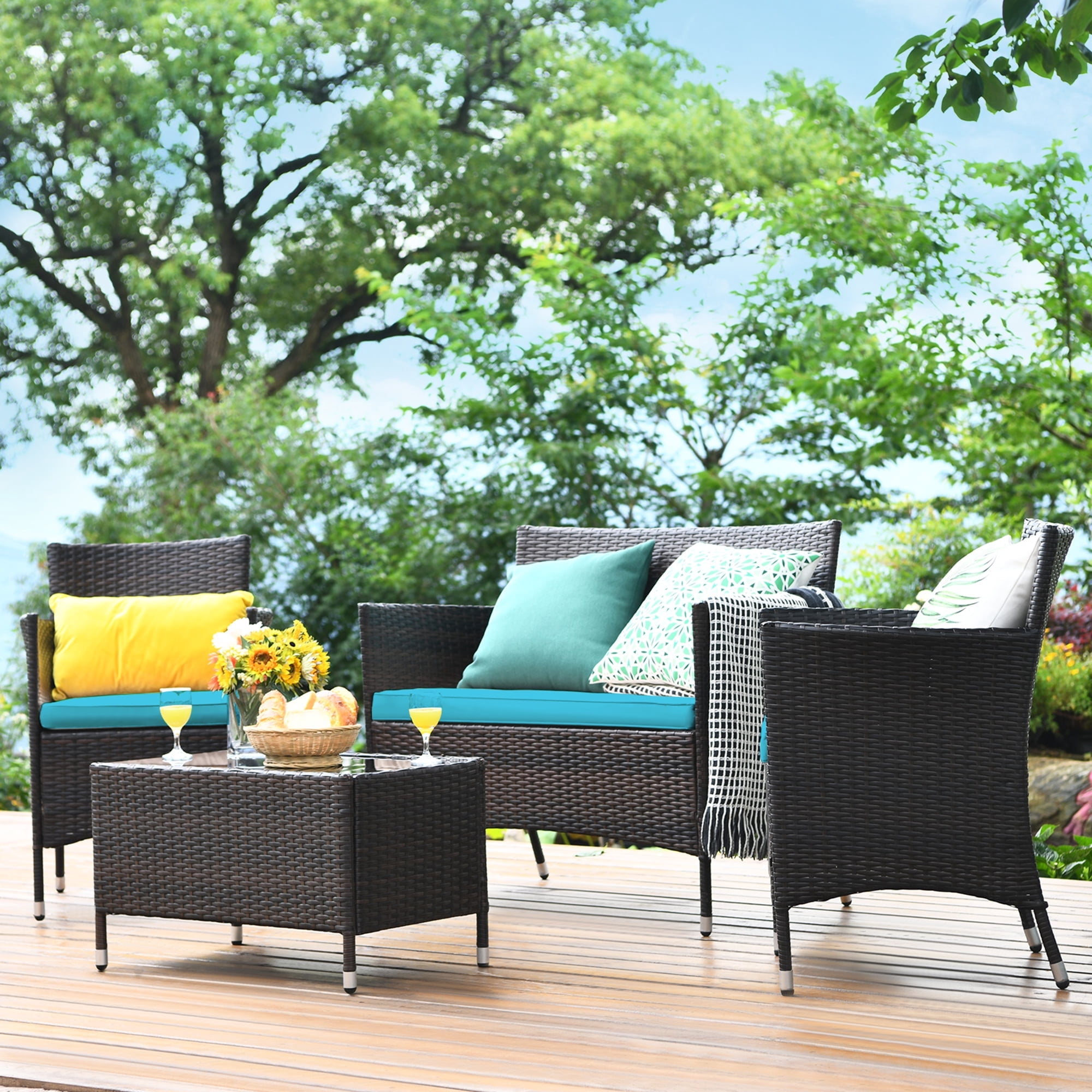 Gymax 4PCS Patio Rattan Conversation Furniture Set Outdoor w