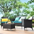 thumbnail image 1 of Gymax Ensemble de Mobilier de Jardin 4 Pcs en Rotin avec Coussin Turquoise, 1 of 10