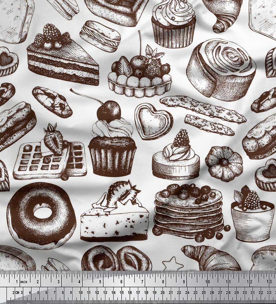 Soimoi Rayon Fabric Cupcake,Donut & Cookies Food Fabric Prints By Yard 56 Inch Wide