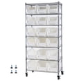 thumbnail image 1 of KFFKFF 7-Tier Rolling Bin Storage Rack, 18 Organizer Bins, Bin Rack Storage Steel Wire Shelving System with Wheels, Mobile Tool Organizer for Garage, Warehouse, Office, Restaurant, 1 of 9