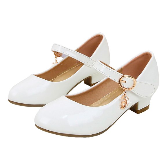 Dakaela Girls Dress Shoes Toddler Low Heels Princess Mary Jane Wedding Party Back to School Dressy Pumps for Little Big Kid White 1.5