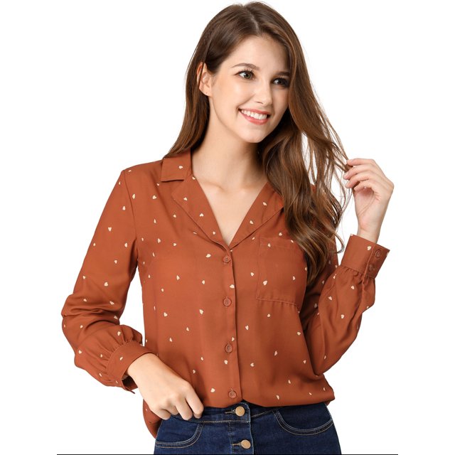 INSPIRE CHIC Chemises à Manches Longues à Pois en Forme de Cœur pour Femmes avec Col en V et Boutons